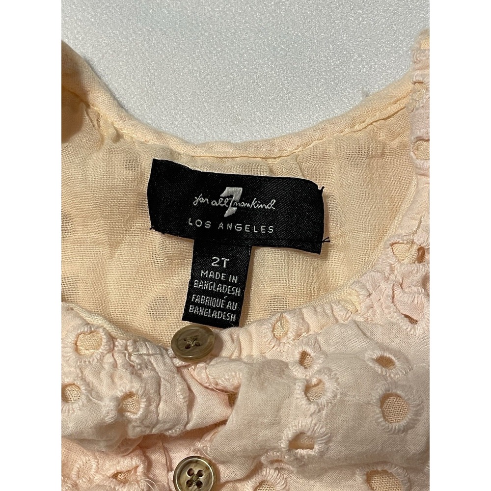 7 For All Mankind Girls 2T (2024) Pink Eyelet Shirt Top - Picture 3 of 6